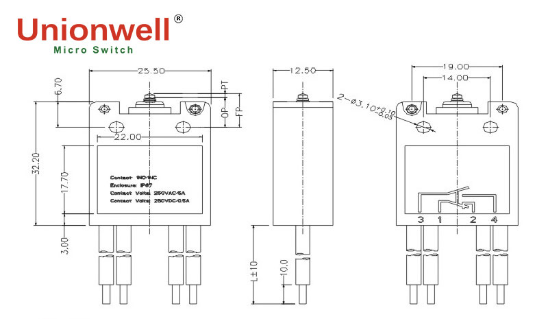 automotive micro switch g303 series drawing
